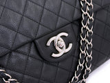 Chanel 2009 Vintage Black Caviar Soft Maxi Classic Flap Bag SHW AYW