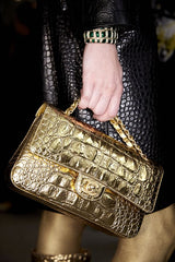 Chanel 19A Gold Crocodile Print Egyptian Medium Classic Double Flap Bag GHW Paris-New York LQL