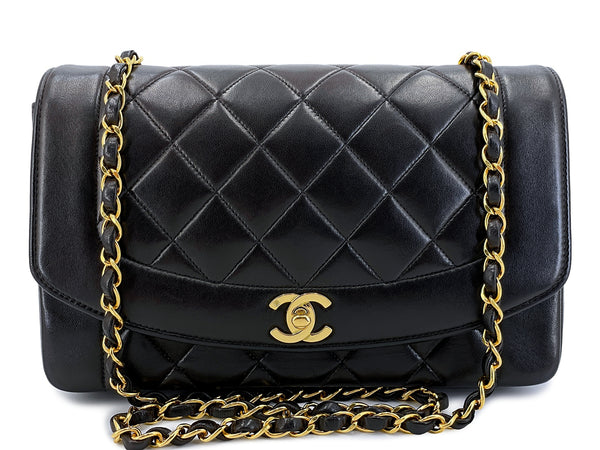 Chanel Medium Diana Bag Vintage Black Lambskin 24k GHW Flap 1994 F1D