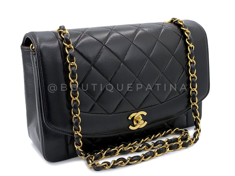 Chanel Medium Diana Bag Vintage Black Lambskin 24k GHW Flap 1994 F1D