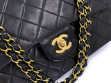 Chanel 1994 Vintage Black Medium Classic Double Flap Bag 24k GHW Lambskin 0O3