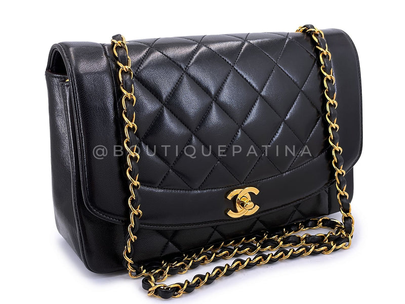 Chanel 1995 Vintage Black Lambskin Medium Diana Flap Bag 24k GHW F1D