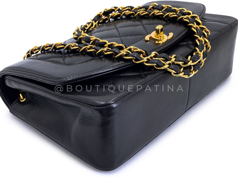 Chanel 1995 Vintage Black Lambskin Medium Diana Flap Bag 24k GHW F1D
