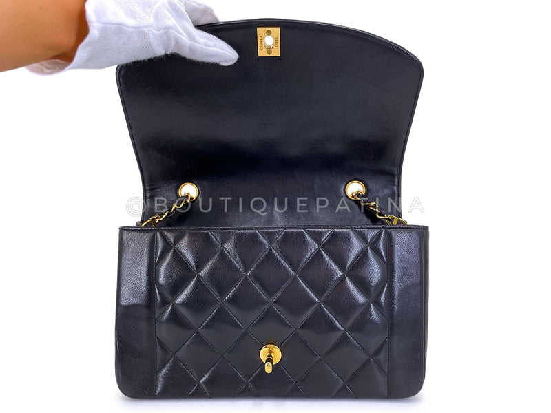 Chanel 1995 Vintage Black Lambskin Medium Diana Flap Bag 24k GHW F1D