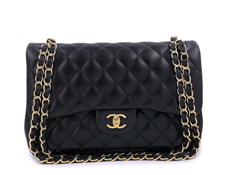 Chanel Black Jumbo Classic Double Flap Bag GHW Lambskin PU9