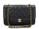 Chanel 1991 Vintage Black Lambskin Medium Diana Flap Bag 24k GHW F1D