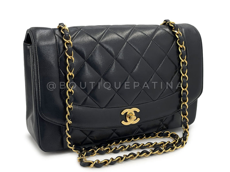 Chanel 1991 Vintage Black Lambskin Medium Diana Flap Bag 24k GHW F1D