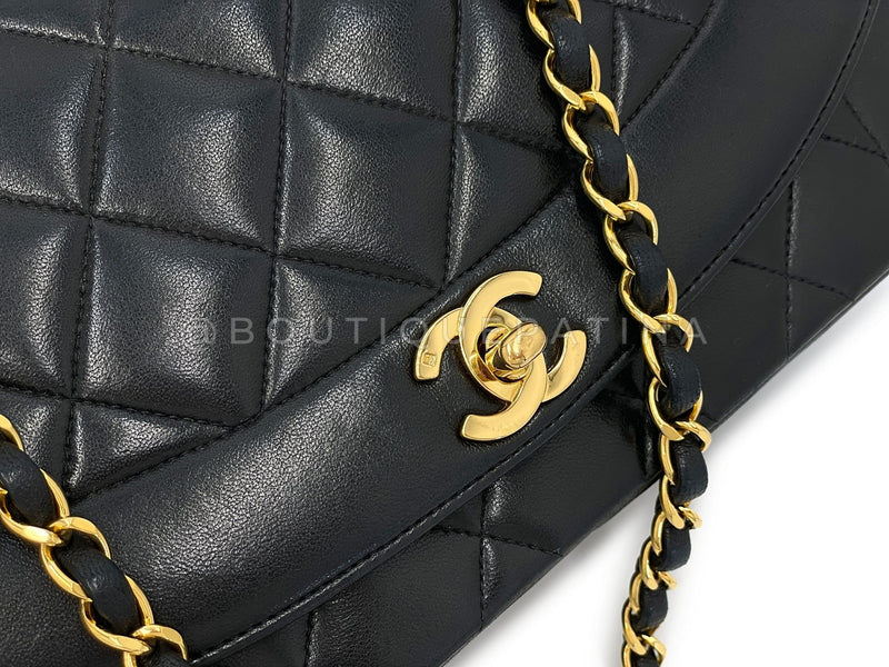 Chanel 1991 Vintage Black Lambskin Medium Diana Flap Bag 24k GHW F1D