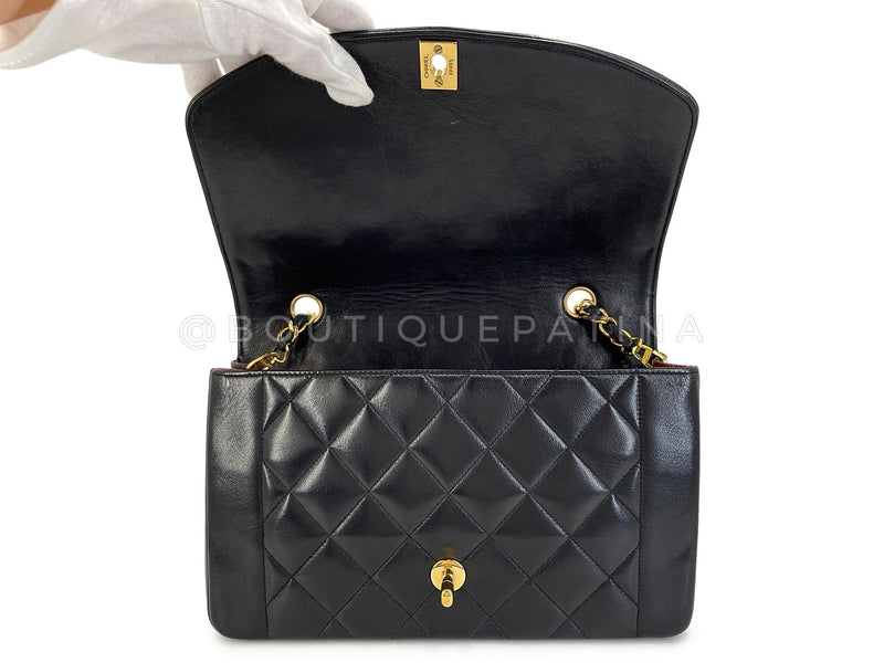 Chanel 1991 Vintage Black Lambskin Medium Diana Flap Bag 24k GHW F1D