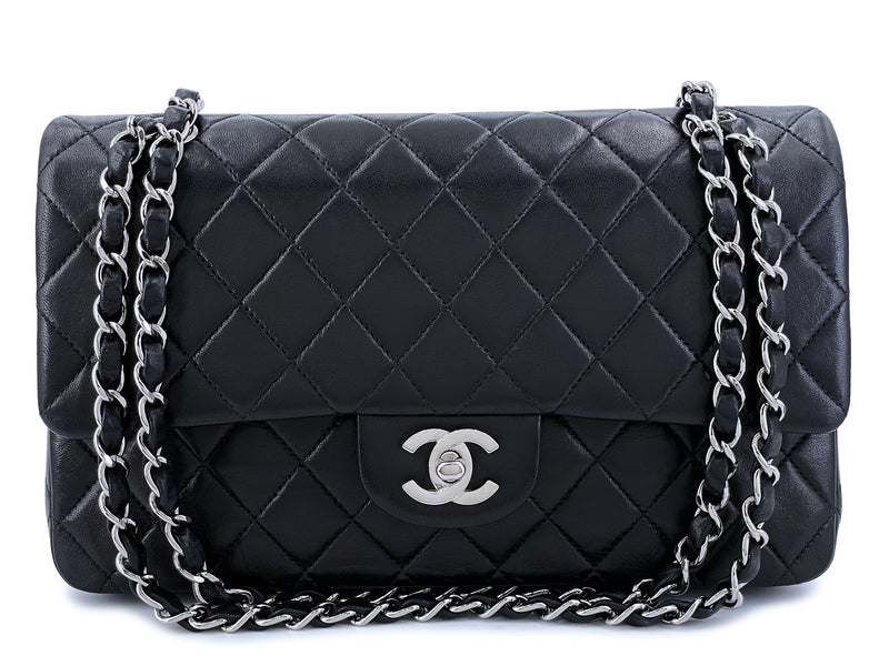 Chanel Vintage Black Medium Flap Bag Double SHW 2001 Lambskin 2LS