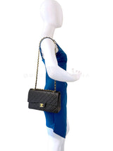 Chanel 1992 Vintage Black Medium Classic Double Flap Bag 24k GHW Lambskin 0O3