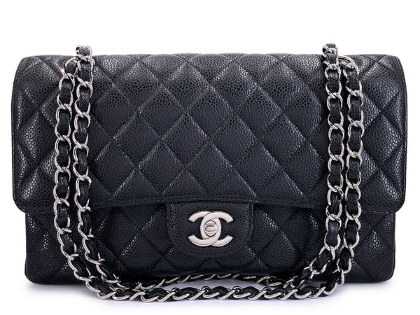 Chanel 2010 Black Caviar Medium Classic Double Flap Bag SHW  2U1