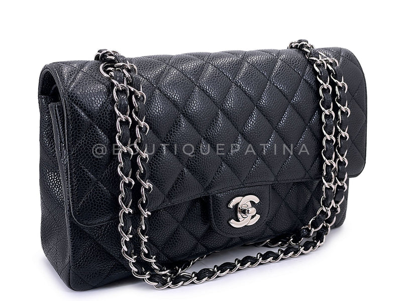 Chanel 2010 Black Caviar Medium Classic Double Flap Bag SHW  2U1