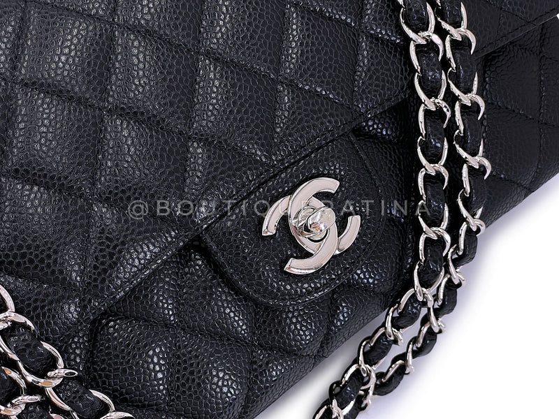 Chanel 2010 Black Caviar Medium Classic Double Flap Bag SHW  2U1