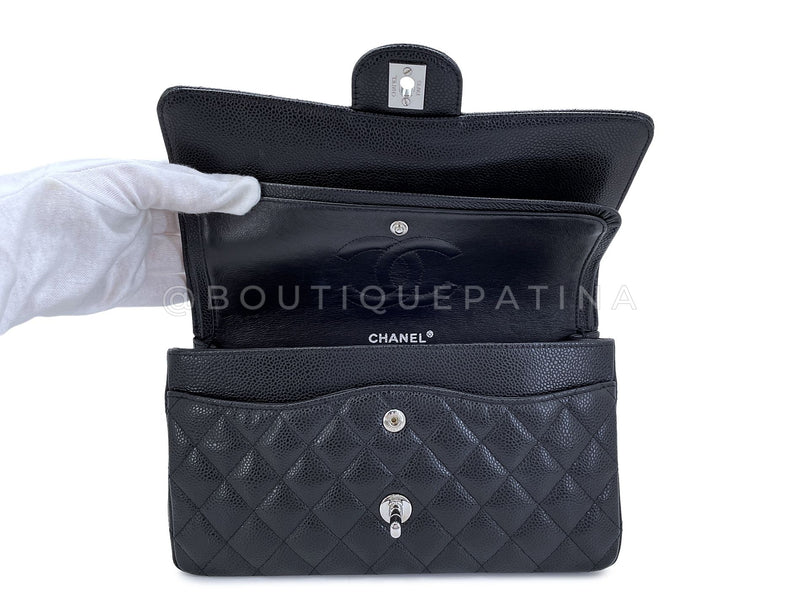 Chanel 2009 Black Caviar Medium Classic Double Flap Bag SHW 2U1