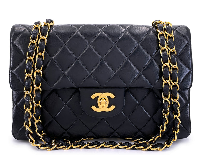 Chanel 2002 Vintage Black Lambskin Small Classic Double Flap Bag 24k GHW AGE