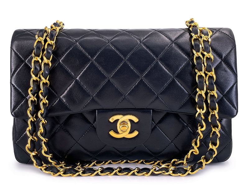 Chanel 1990 Vintage Black Lambskin Small Classic Double Flap Bag 24k GHW AGE