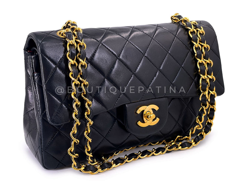 Chanel 1990 Vintage Black Lambskin Small Classic Double Flap Bag 24k GHW AGE