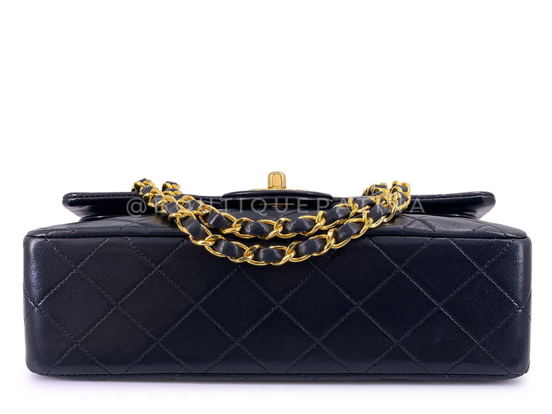 Chanel 1990 Vintage Black Lambskin Small Classic Double Flap Bag 24k GHW AGE