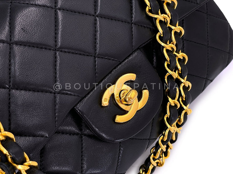 Chanel 1990 Vintage Black Lambskin Small Classic Double Flap Bag 24k GHW AGE