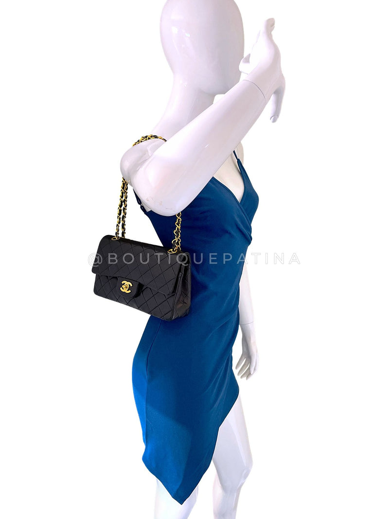 Chanel 1990 Vintage Black Lambskin Small Classic Double Flap Bag 24k GHW AGE