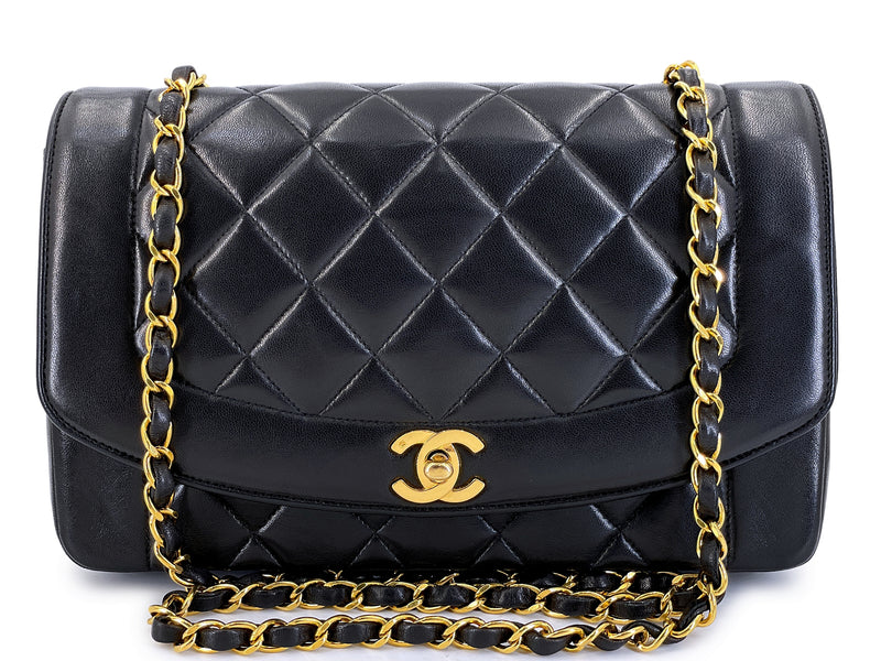 Chanel 1992 Vintage Black Medium Diana Flap Bag 24k GHW 21Z