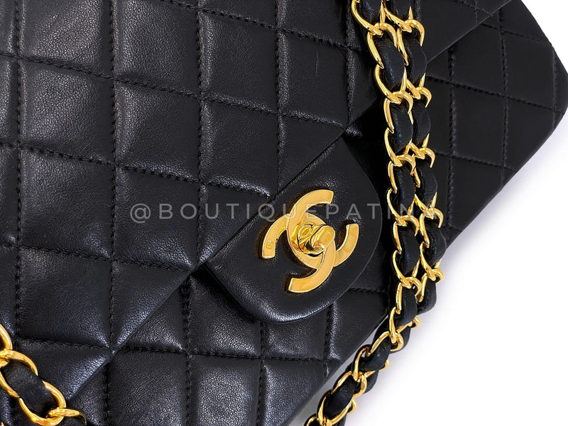 Chanel 2000 Vintage Black Medium Classic Double Flap Bag 24k GHW Lambskin 0O3