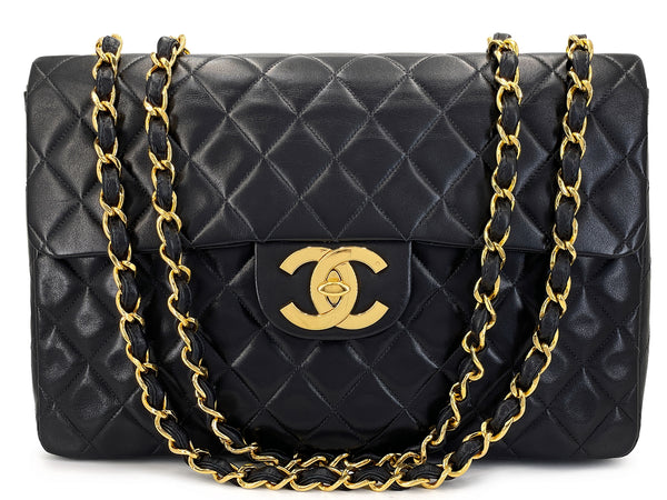 Chanel 1993 Vintage Black Maxi Classic Flap Bag 24k GHW FTD