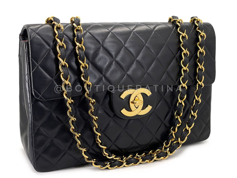 Chanel 1993 Vintage Black Maxi Classic Flap Bag 24k GHW FTD