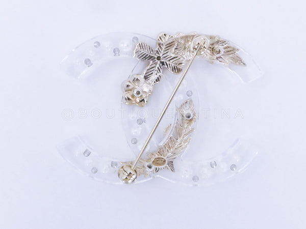 Chanel 19K Clear Acrylic Lucite CC Ornament Brooch