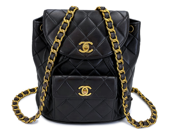 Chanel 1994 Vintage Black Lambskin Duma Backpack Bag 24k GHW