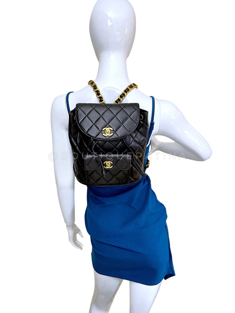 Chanel 1994 Vintage Black Lambskin Duma Backpack Bag 24k GHW CAR