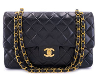 Chanel 1995 Vintage Black Lambskin Medium Classic Double Flap Bag 24k GHW 0O3