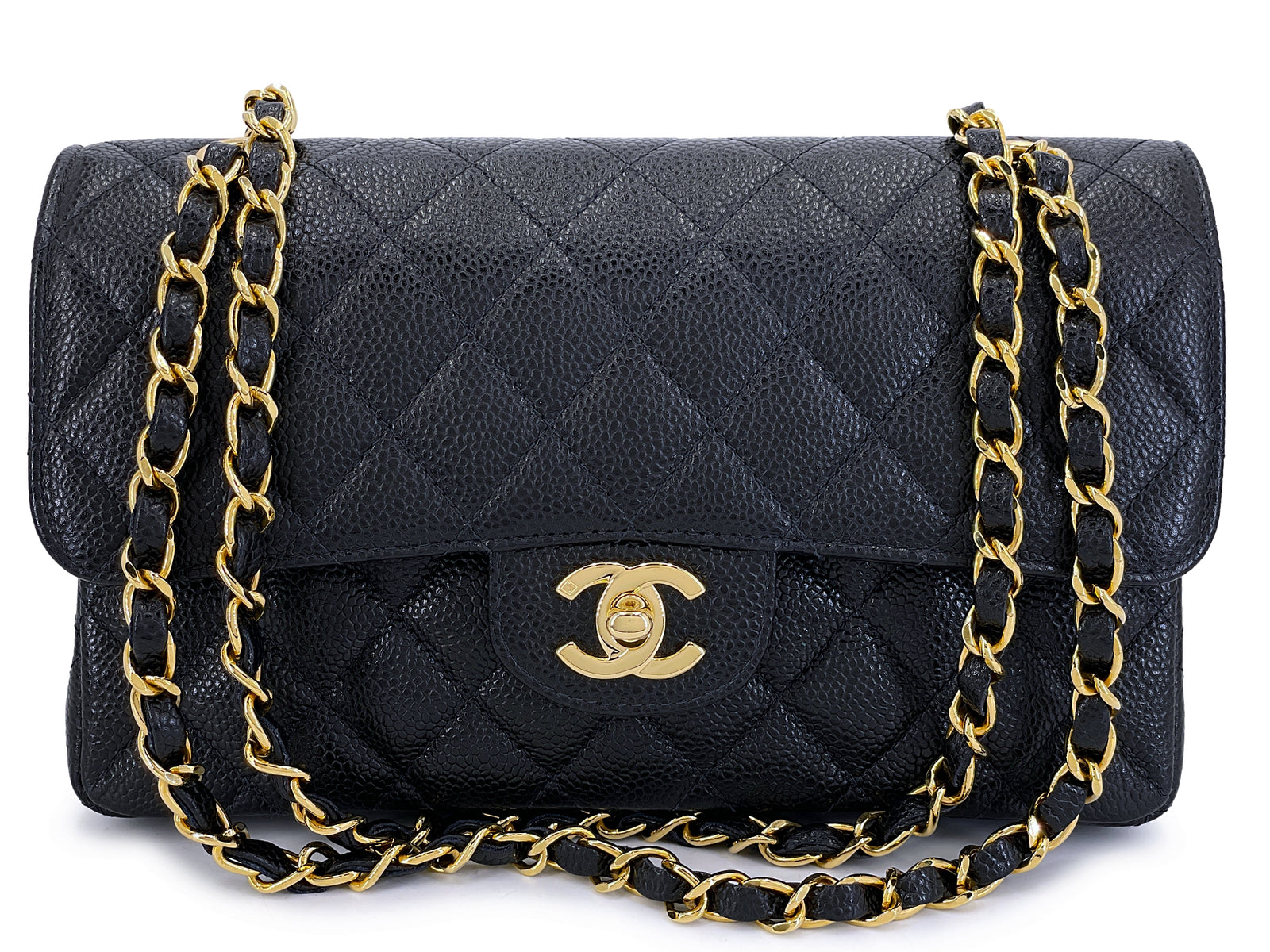 小物 CHANEL Chanel 2004 Vintage Black Caviar Small Classic Double Flap Bag 24k