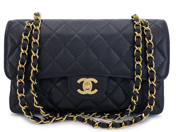 Chanel 2004 Vintage Black Caviar Small Classic Double Flap Bag 24k
