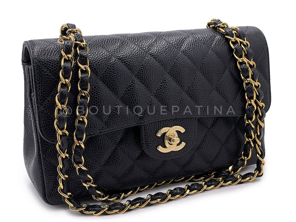 Chanel 2004 Vintage Black Caviar Small Classic Double Flap Bag 24k GHW