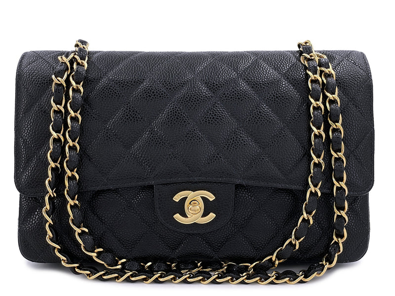 Chanel Vintage Caviar Medium Classic Flap Bag Black 24k GHW 2004 Double D3R