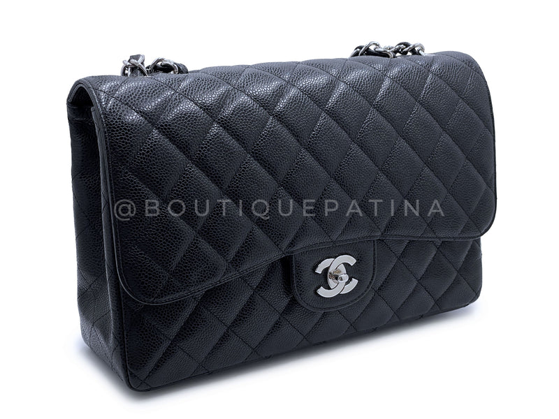 Pristine Chanel Vintage 2009 Black Caviar Jumbo Flap Bag Single SHW