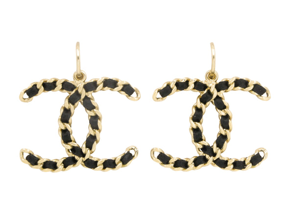 Chanel 11A Large Woven CC Logo Drop Earrings