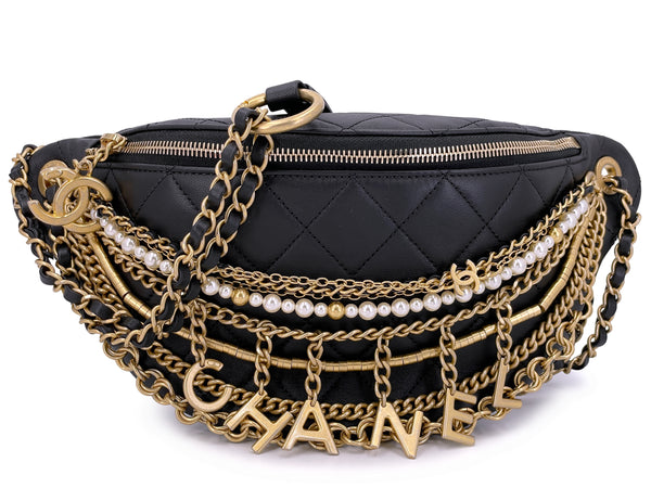 Chanel 19A Black All About Chains Pearl Fanny Pack Bag GHW 1LP