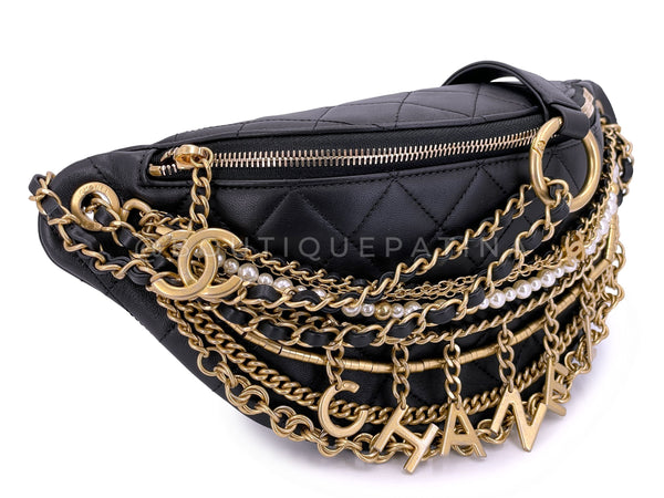 Chanel 19A Black All About Chains Pearl Fanny Pack Bag GHW 1LP