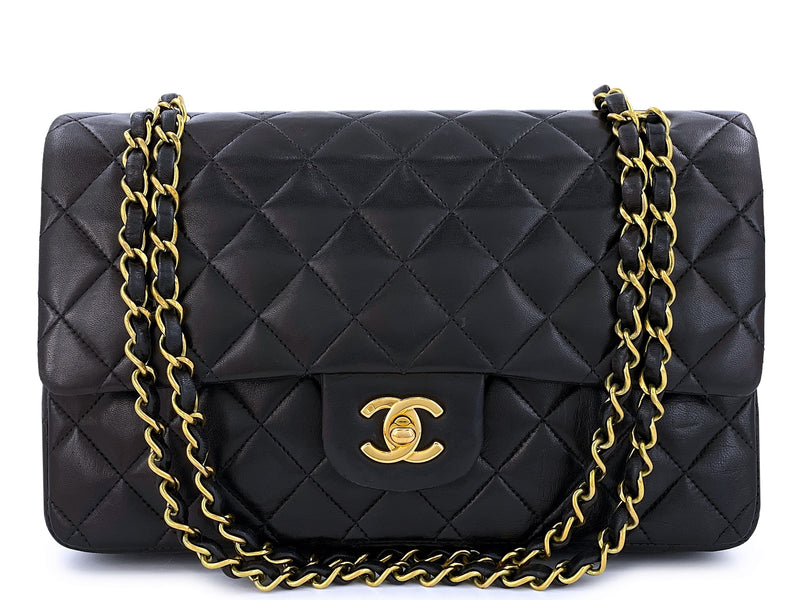 Chanel 1994 Vintage Black Medium Classic Double Flap Bag 24k GHW Lambskin 0O3