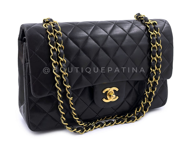 Chanel 1994 Vintage Black Medium Classic Double Flap Bag 24k GHW Lambskin 0O3