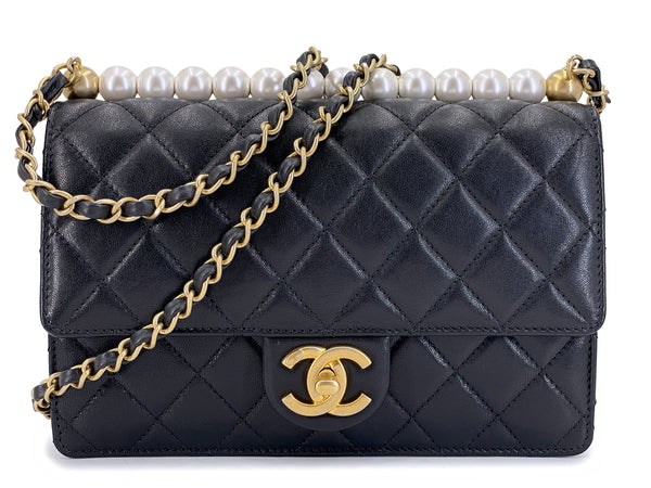 19S Chanel Chic Pearls Quilted Flap Bag Black GHW DJ9
