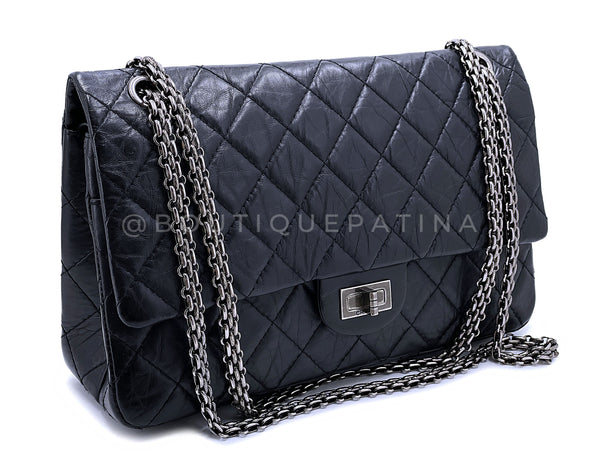 Chanel 2008 Black Reissue 2.55 Classic Double Flap Bag 226 Medium