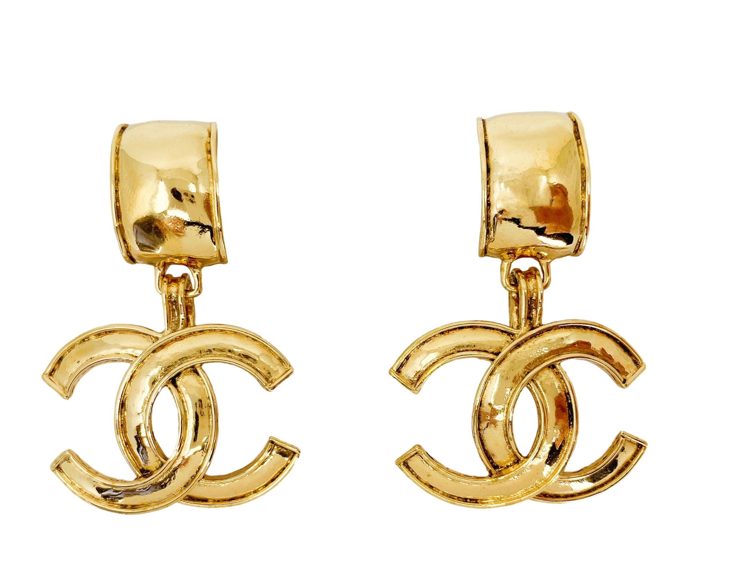 chanel black drop earrings gold