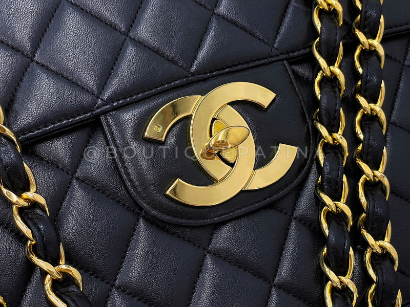 Chanel Vintage Jumbo Classic Flap Bag 1994 Black Lambskin 24k GHW