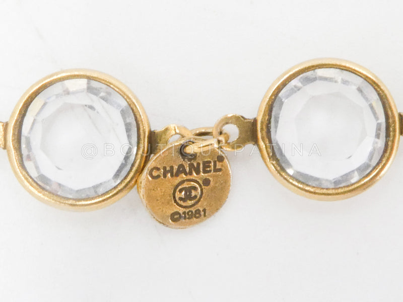Chanel 1981 Vintage Clear White Crystal Chicklet Sautoir Station Strand Necklace