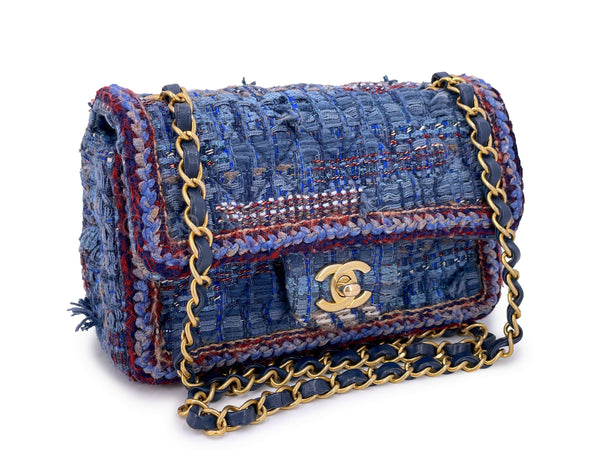Chanel 2018 Paris Hamburg Blue Tweed Rectangular Mini Flap Bag