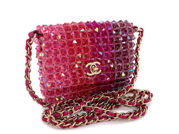 Chanel Pink Crystal Iridescent Rainbow Micro Mini Crossbody Flap Bag